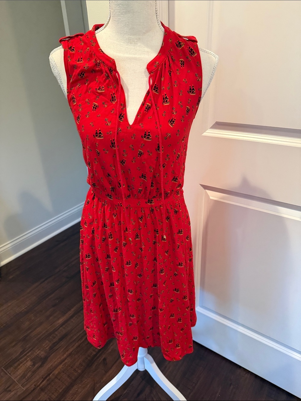 Leifnotes from Anthropologie Sleeveless Red Floral Tie-Neck Dress